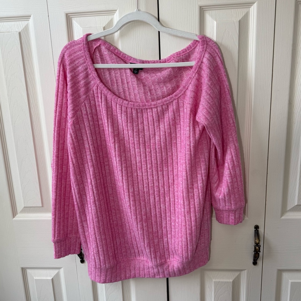 Torrid Pink Ribbed Off the Shoulder 3/4 Sleeve Pullover Sweater Women’s Size 1X